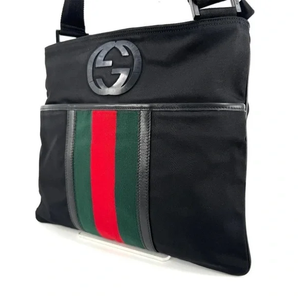 Gucci Black Messenger Bag with Red and Green Stripe - Picture 2 of 13